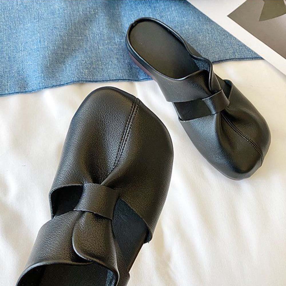 Hojanaranja Medias pantuflas mujer cómodas planas de piel