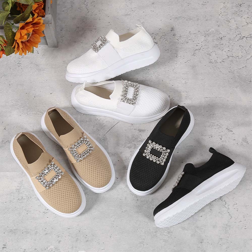 Zapatos de mujer sin cordones con diamantes de imitación y suela gruesa