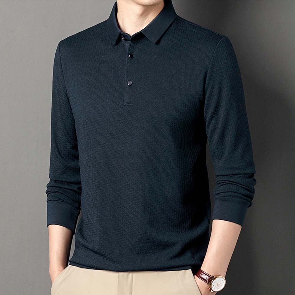 Smiledeer Fashionable Business Men's Long Sleeve Jacquard Polo Shirt