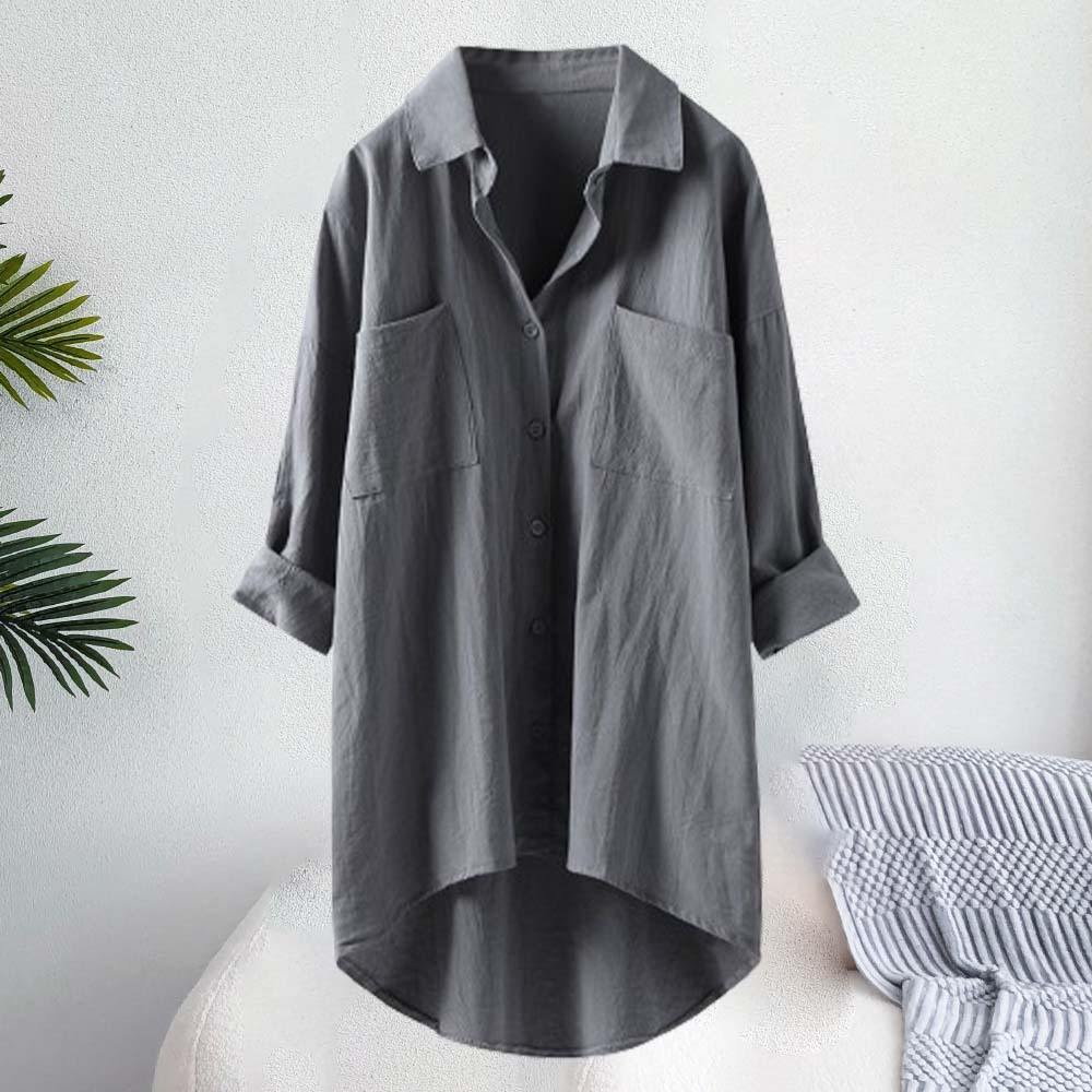 Women's solid color casual cotton linen shirt