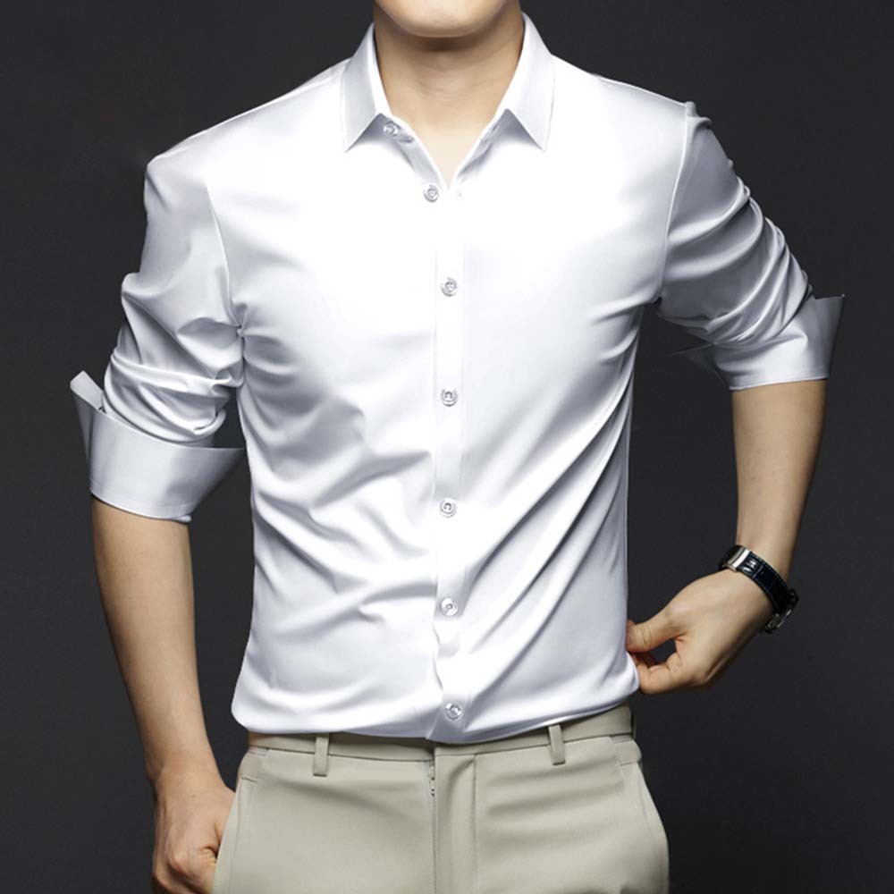 New Men's Stretch Non-Iron Anti-wrinkle Solid Color Long Sleeve Shirt
