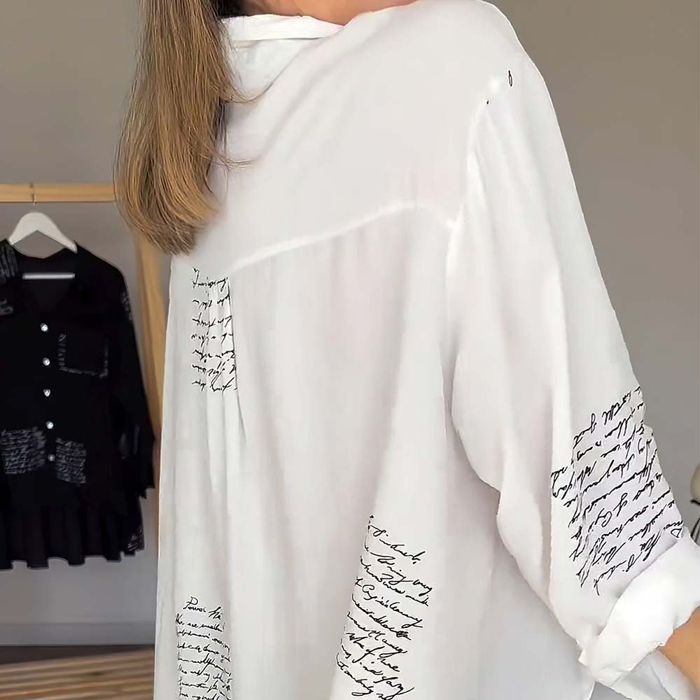 Camisa con solapa de moda con estampado de letras