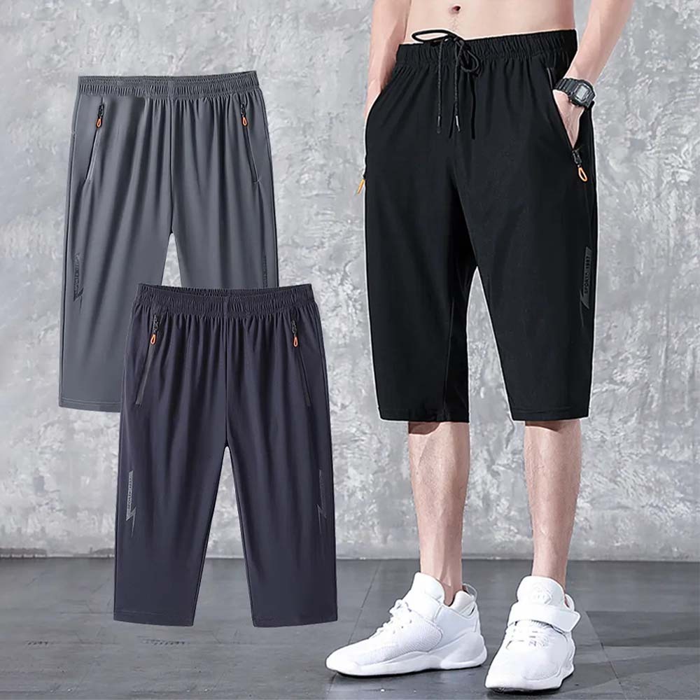 Pantalones deportivos casuales de talla grande rectos de seda de hielo elásticos finos para hombre