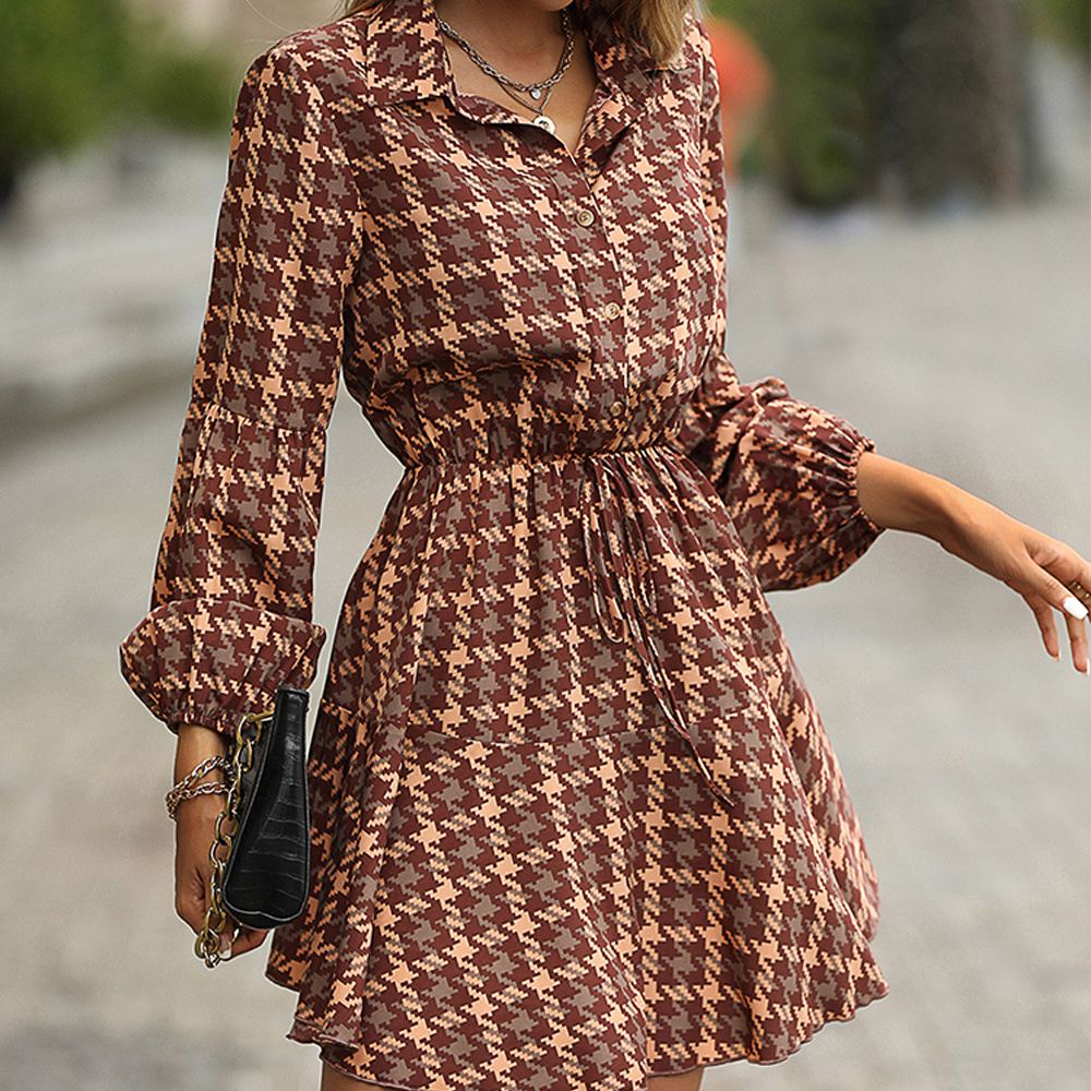 Olivoslindo 2023 nuevo vestido a cuadros de manga larga