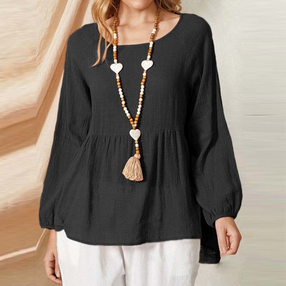 New women's lantern sleeve loose cotton and linen shirt