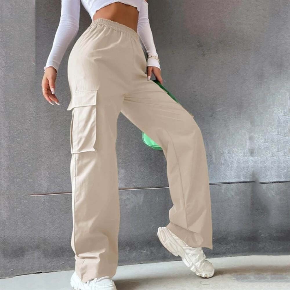 Women's casual high waist pocket straight pants