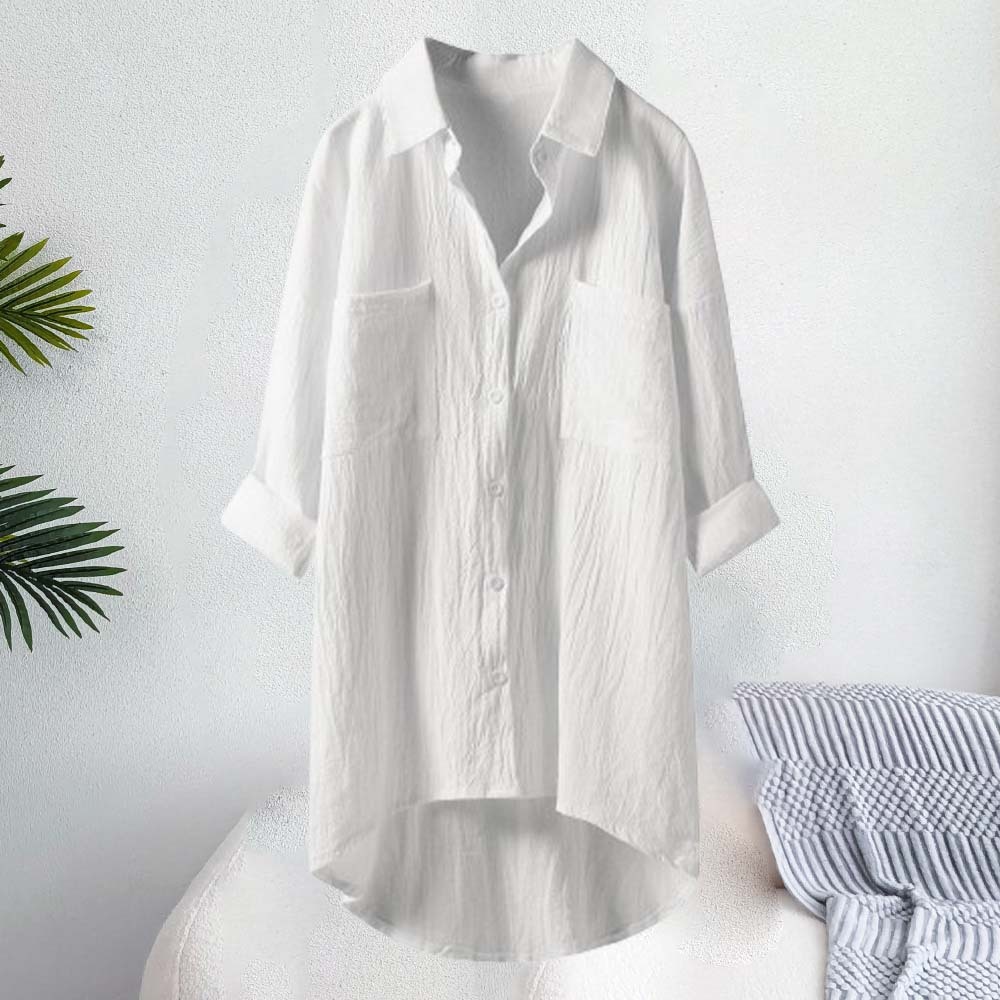 Women's solid color casual cotton linen shirt