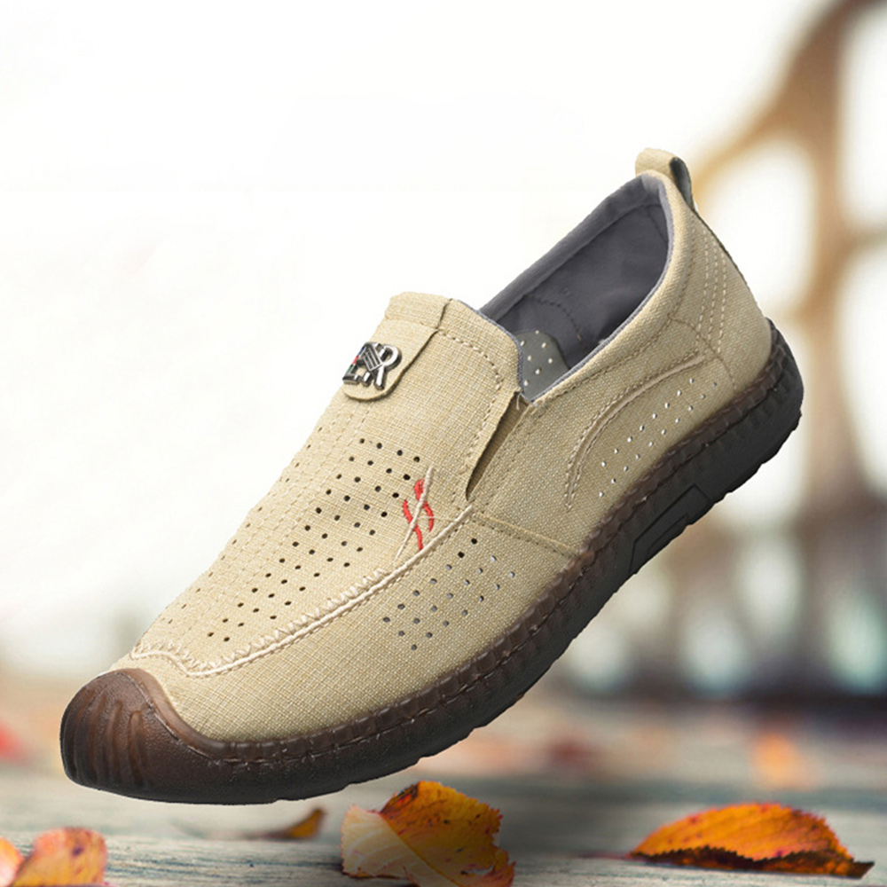 Olivoslindo Verano Nuevos zapatos casuales transpirables de tela de lino para hombres