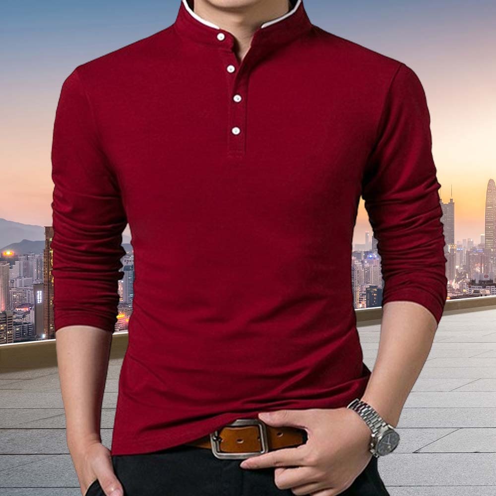 Men's Premium Business Stand Collar Long Sleeve T-Shirt