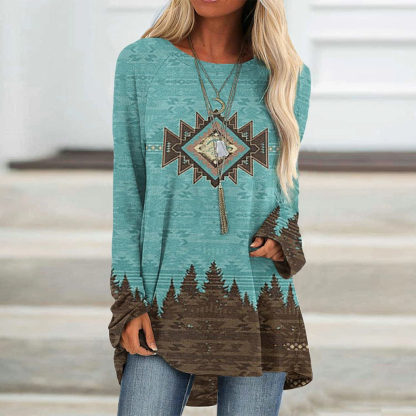 Olivoslindo Camiseta midi étnica de manga larga y cuello redondo