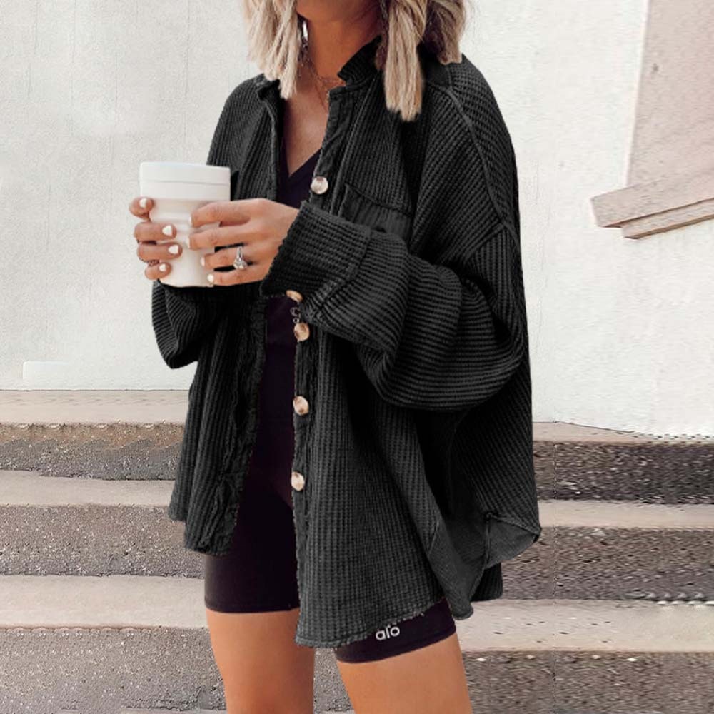 Olivoslindo Chaqueta de camisa irregular de costura de bolsillo de solapa casual de otoño para mujer