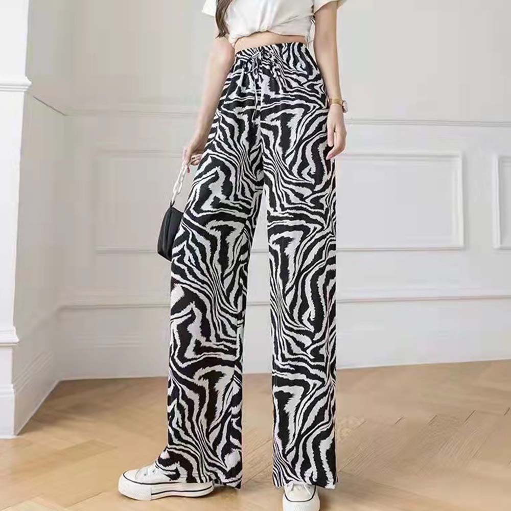 Women's fashionable printed tie-dye ice silk wide-leg pants