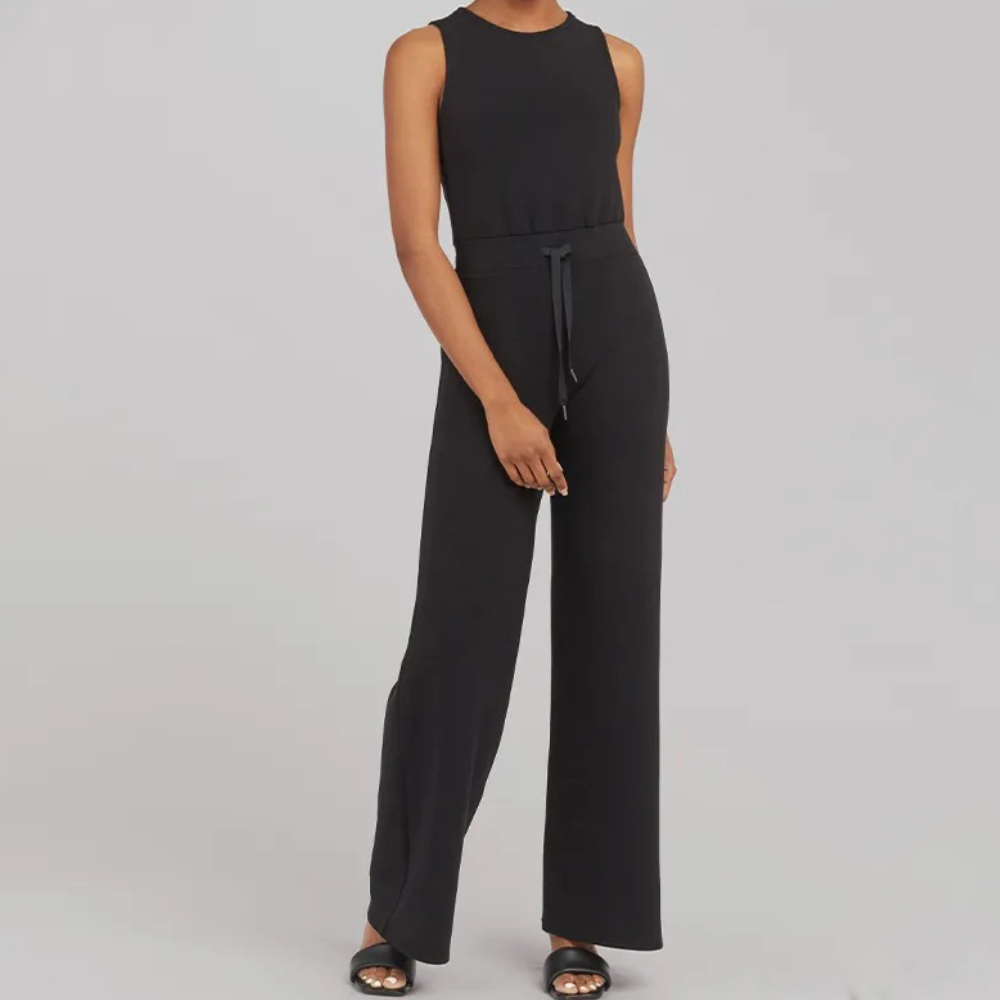 Spring and summer casual lace-up solid color sleeveless jumpsuit