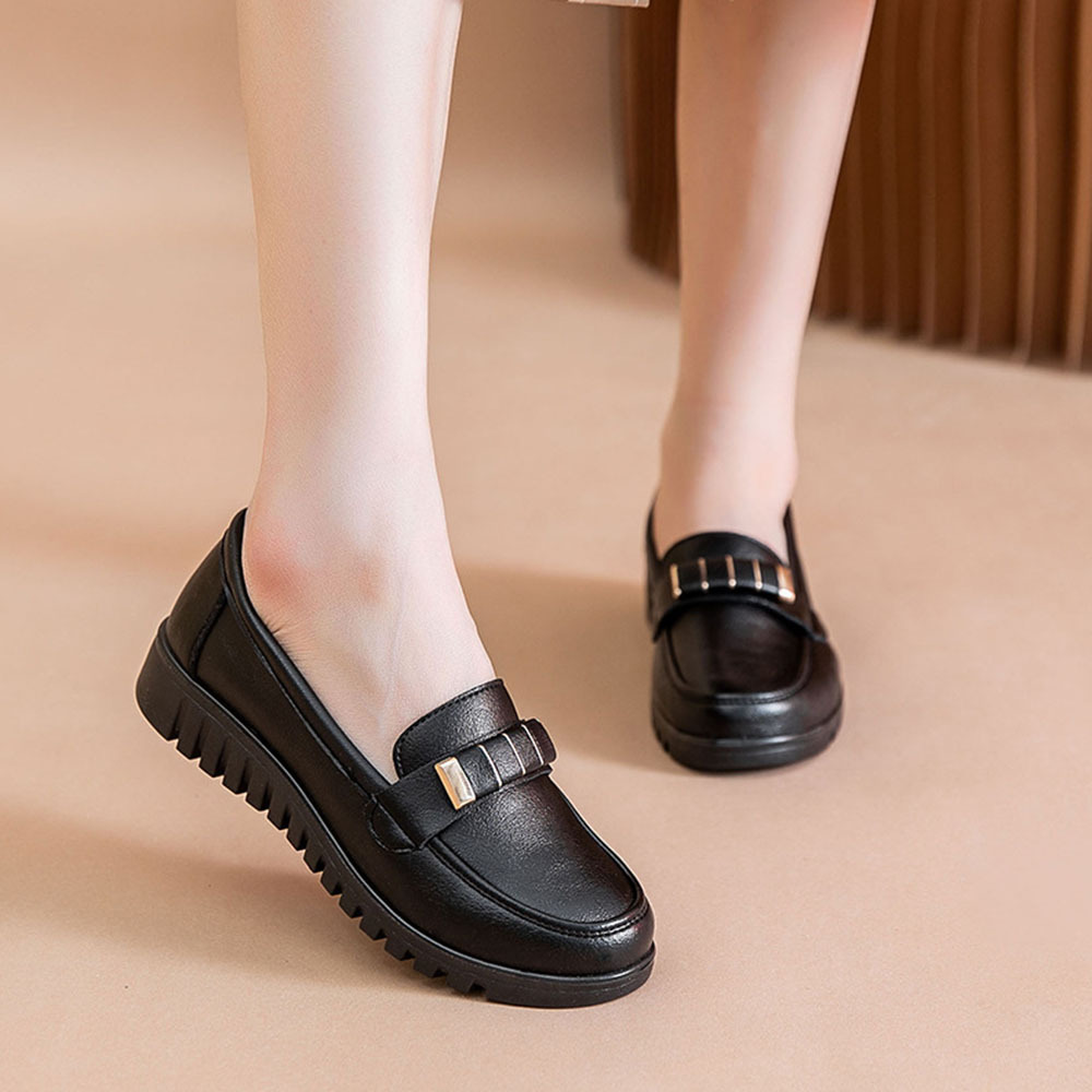 Mocasines planos de cuero sin cordones para mujer de primavera y otoño