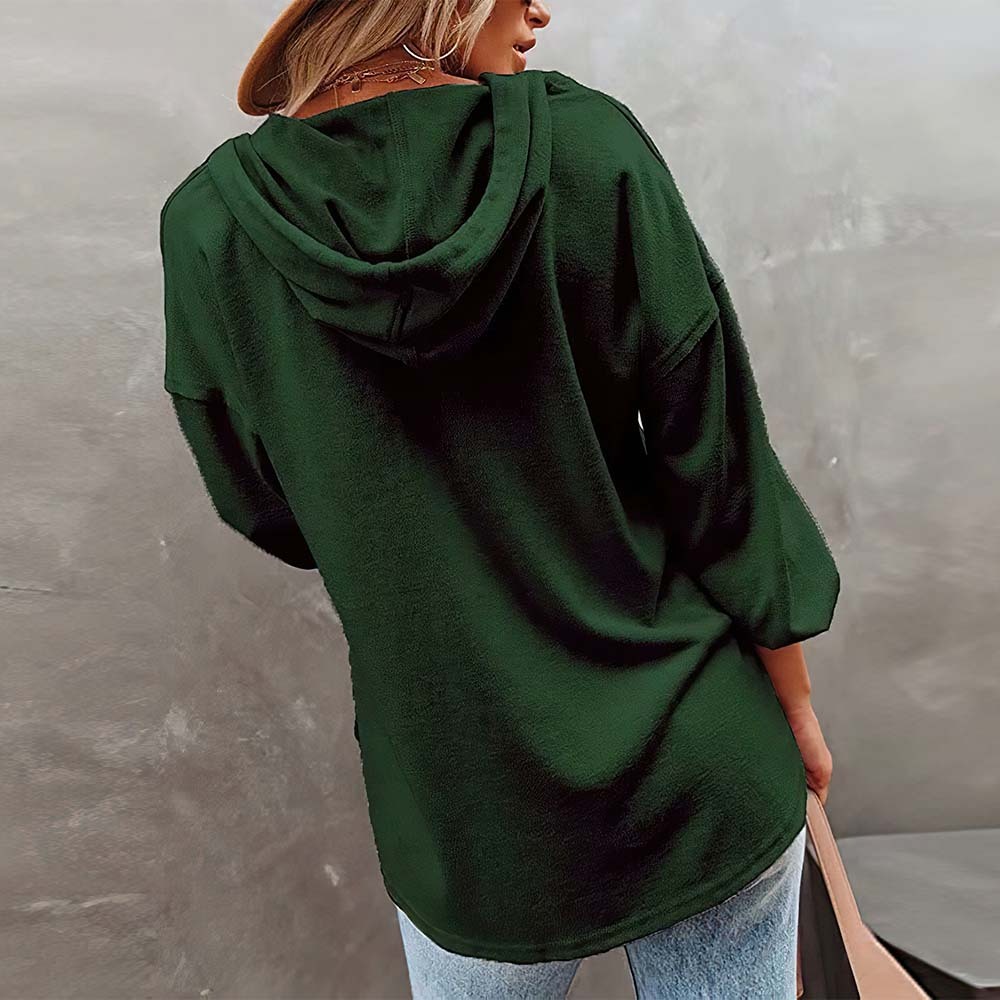 Olivoslindo Jersey de manga larga con capucha y cuello de pico para mujer 2023