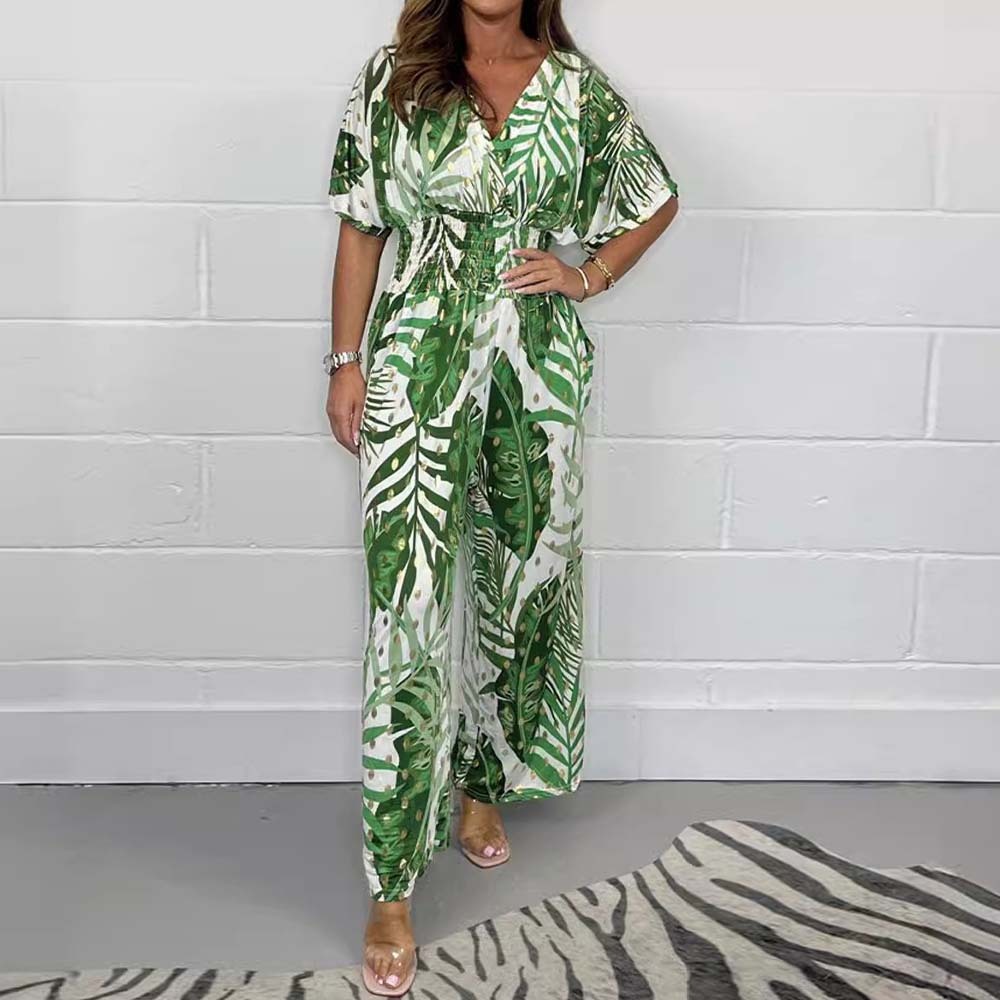 Mono holgado de talla grande con estampado de hojas estilo centro turístico para mujer