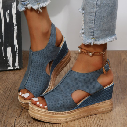 Olivoslindo Sandalias de cuña con hebilla y punta abierta estilo romano