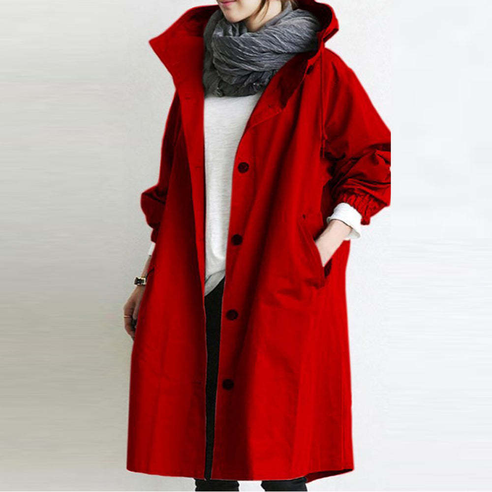 Olivoslindo Gabardina impermeable de mujer oversize con capucha