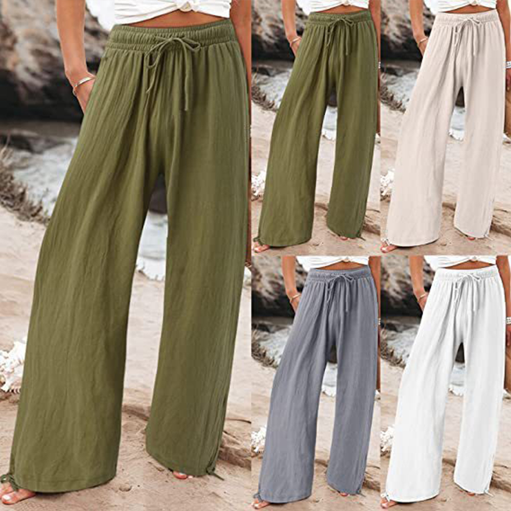 Women's elastic waist drawstring wide leg pants