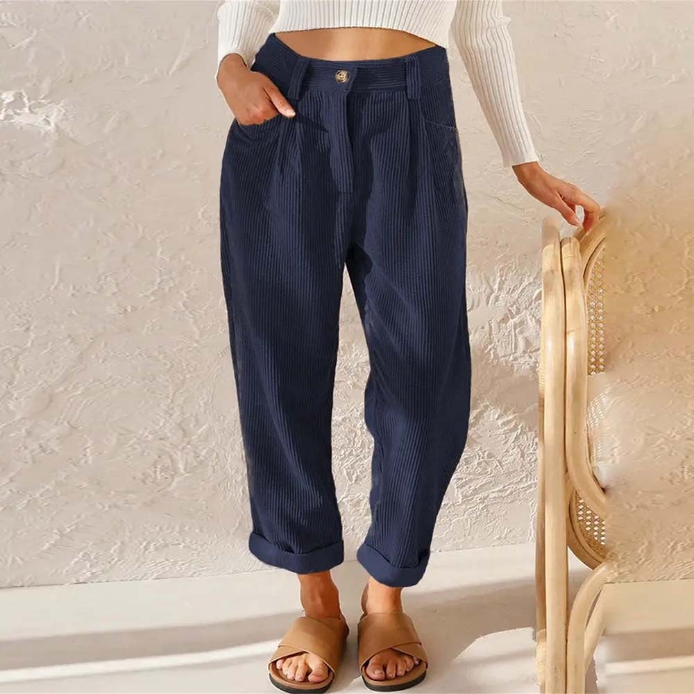 Pantalones rectos de pana de cintura alta para mujer