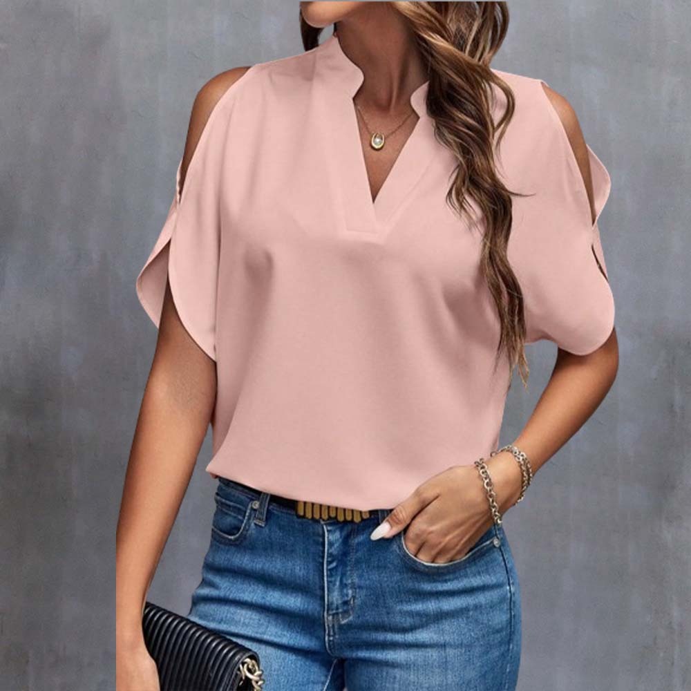 Women's sexy V-neck off-shoulder sleeve top T-shirt