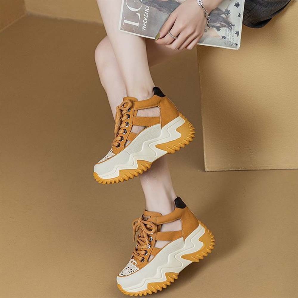 Smiledeer Women's comfortable thick-soled 7CM sneakers lace-up sandals
