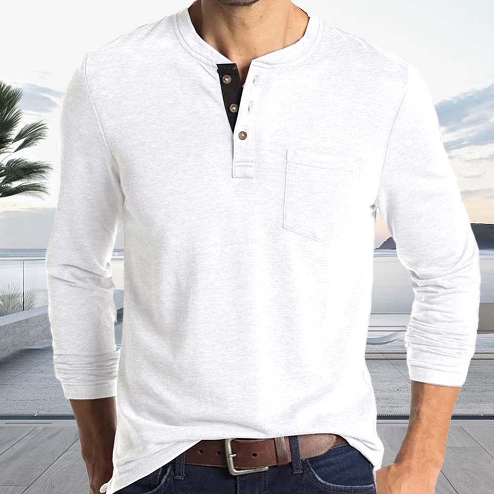 Men's Comfort Henley Neck Long Sleeve Top T-Shirt