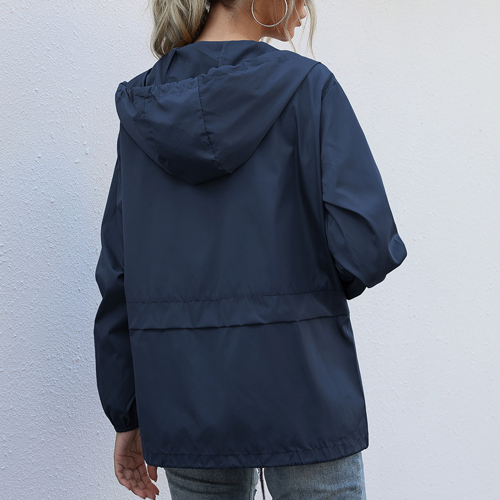 Olivoslindo Chaqueta con capucha impermeable con cremallera para exteriores de moda de otoño para mujer