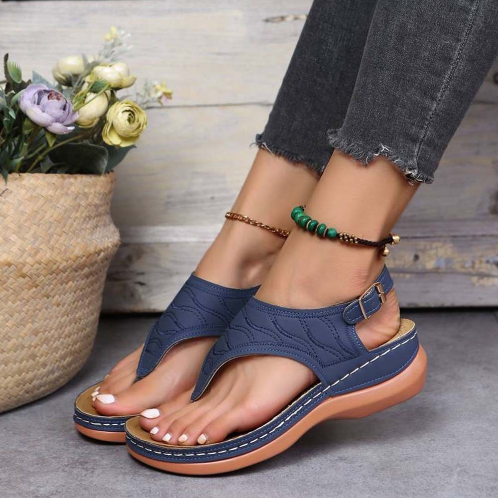 Hojanaranja Sandalias tipo chanclas de cuero suave y ajustable para mujer