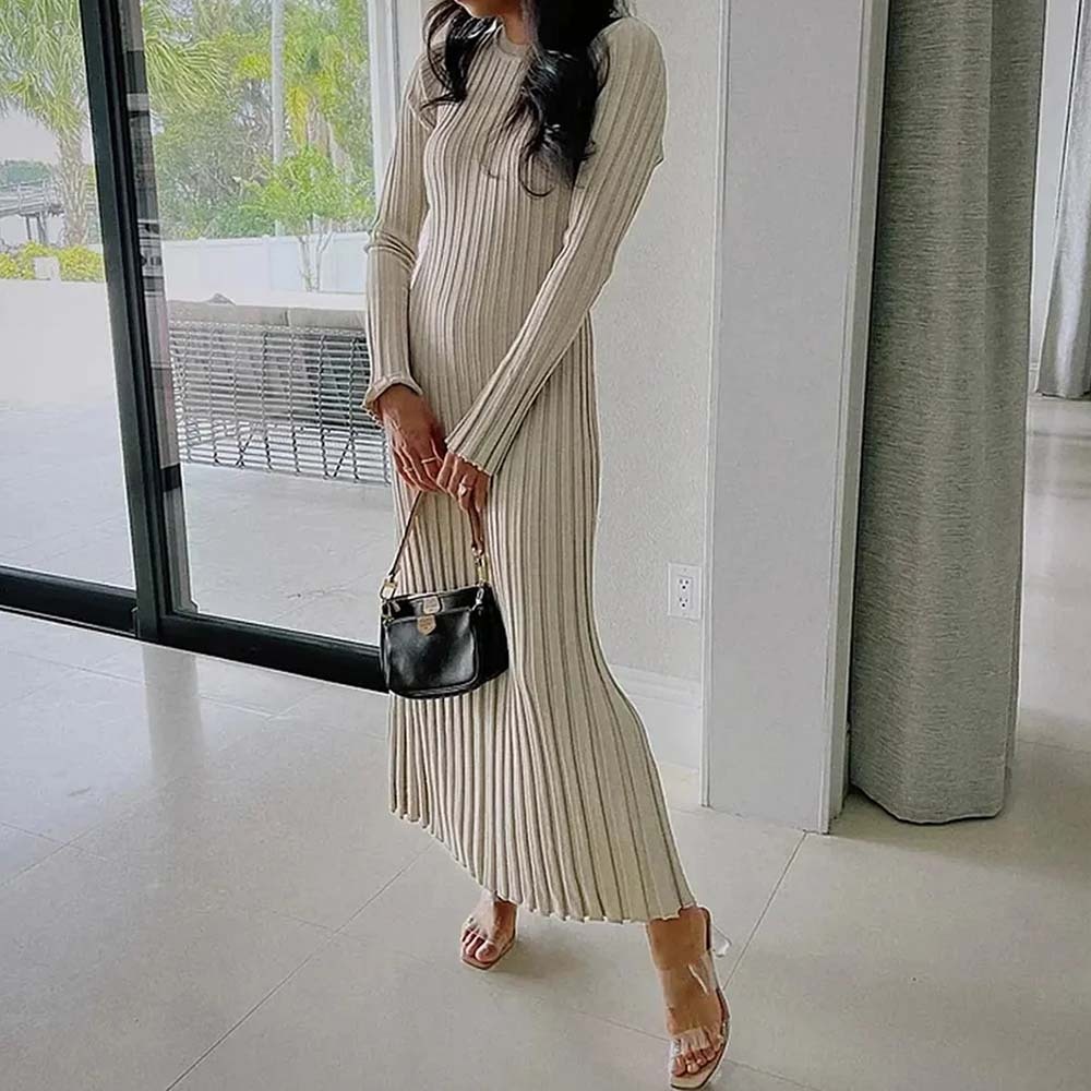 Fashion new long sleeve knitted midi dress