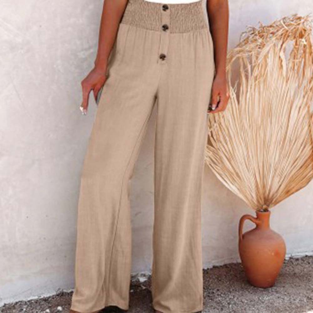 2024 Women’s Solid Color Cotton and Linen Wide Leg Pants