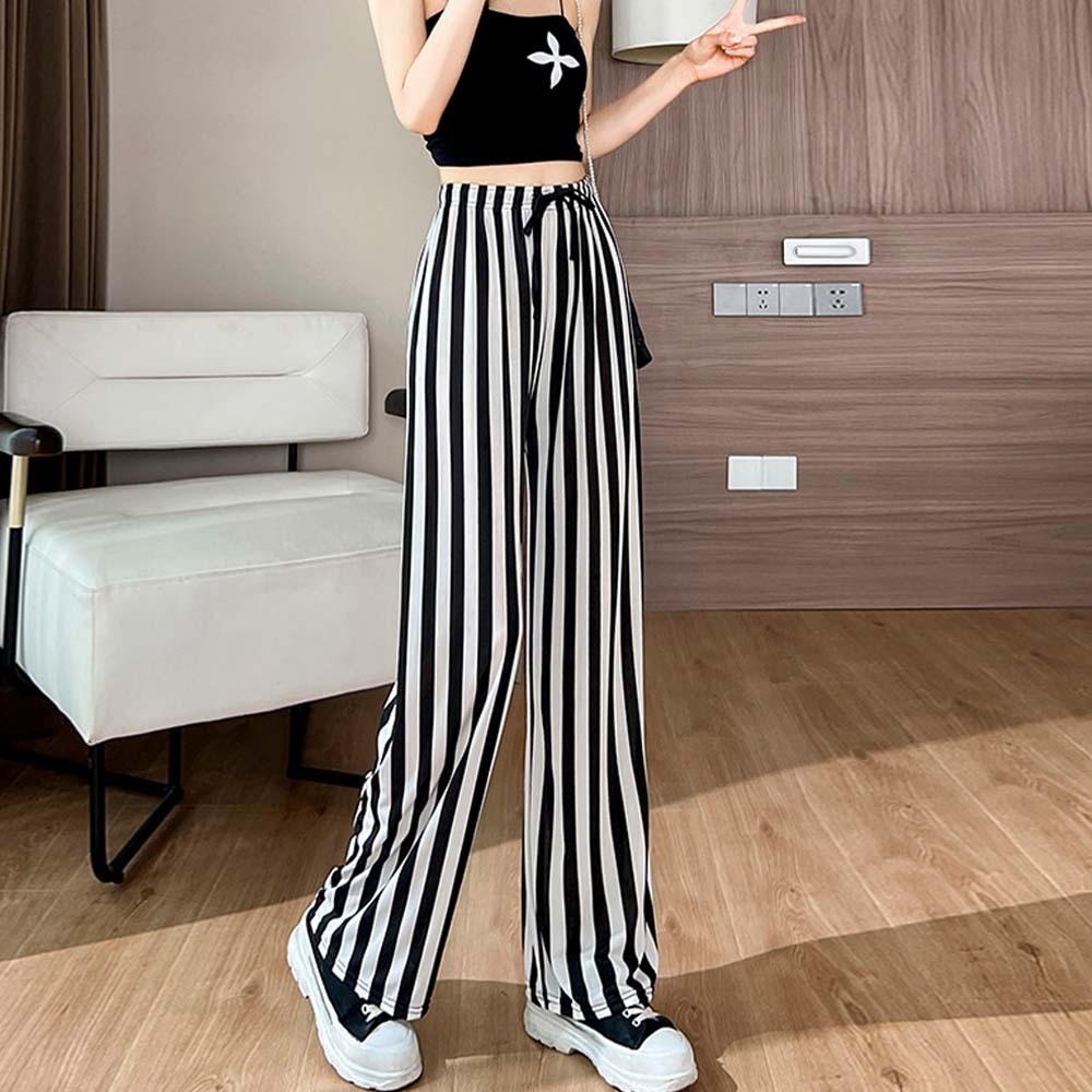 Women's fashionable printed tie-dye ice silk wide-leg pants