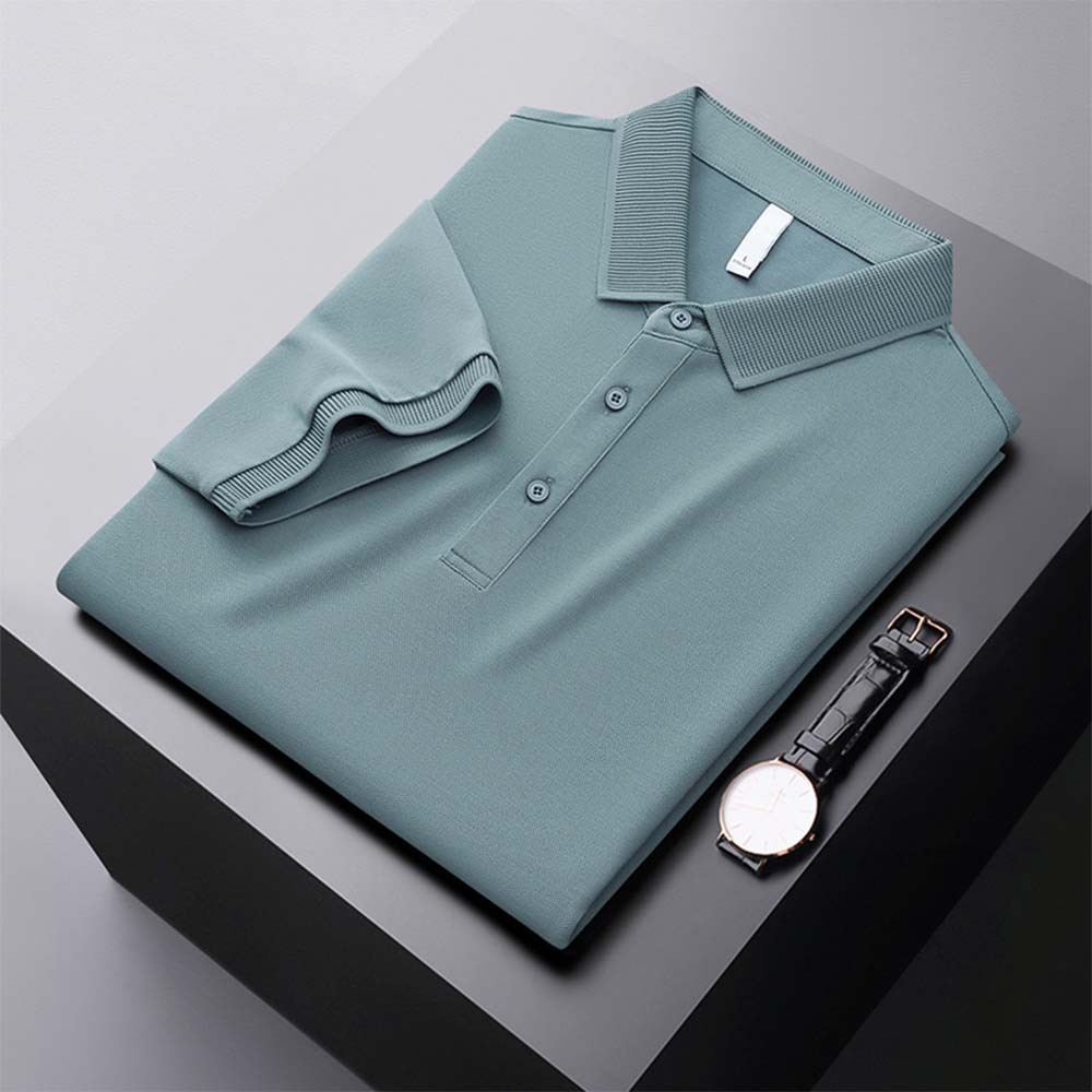 Men's new breathable mulberry silk short-sleeved business polo shirt
