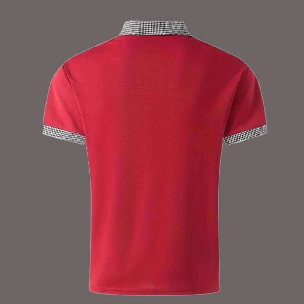 Summer Men's Houndstooth Casual Button Collar Short Sleeve Polo Shirt