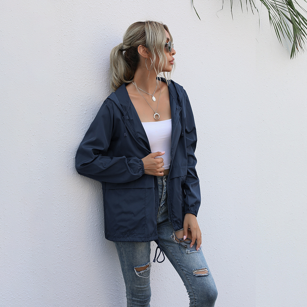 Olivoslindo Chaqueta con capucha impermeable con cremallera para exteriores de moda de otoño para mujer