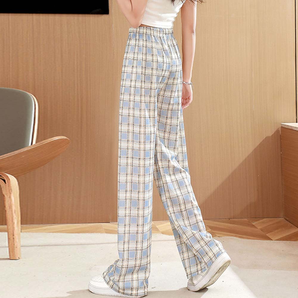 Women's casual plaid high waist wide leg pants