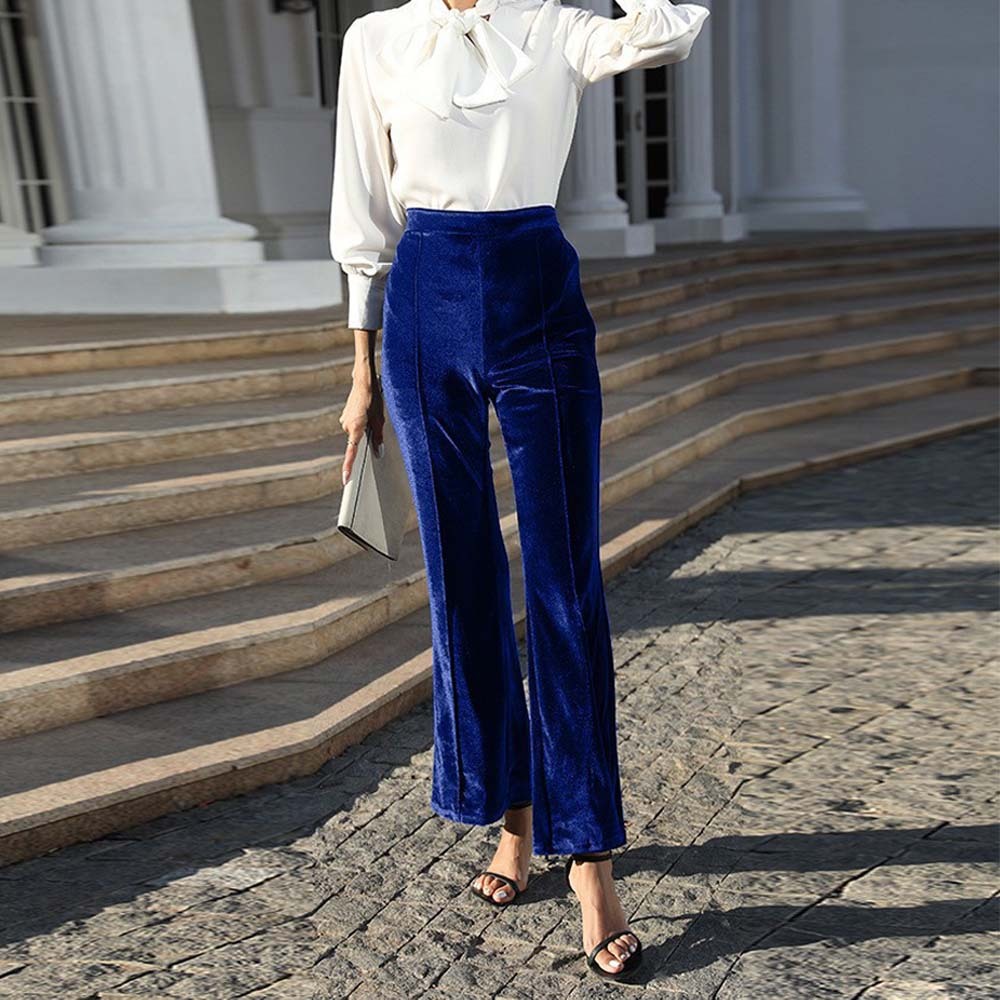 Pantalones acampanados de cintura alta de terciopelo para mujer