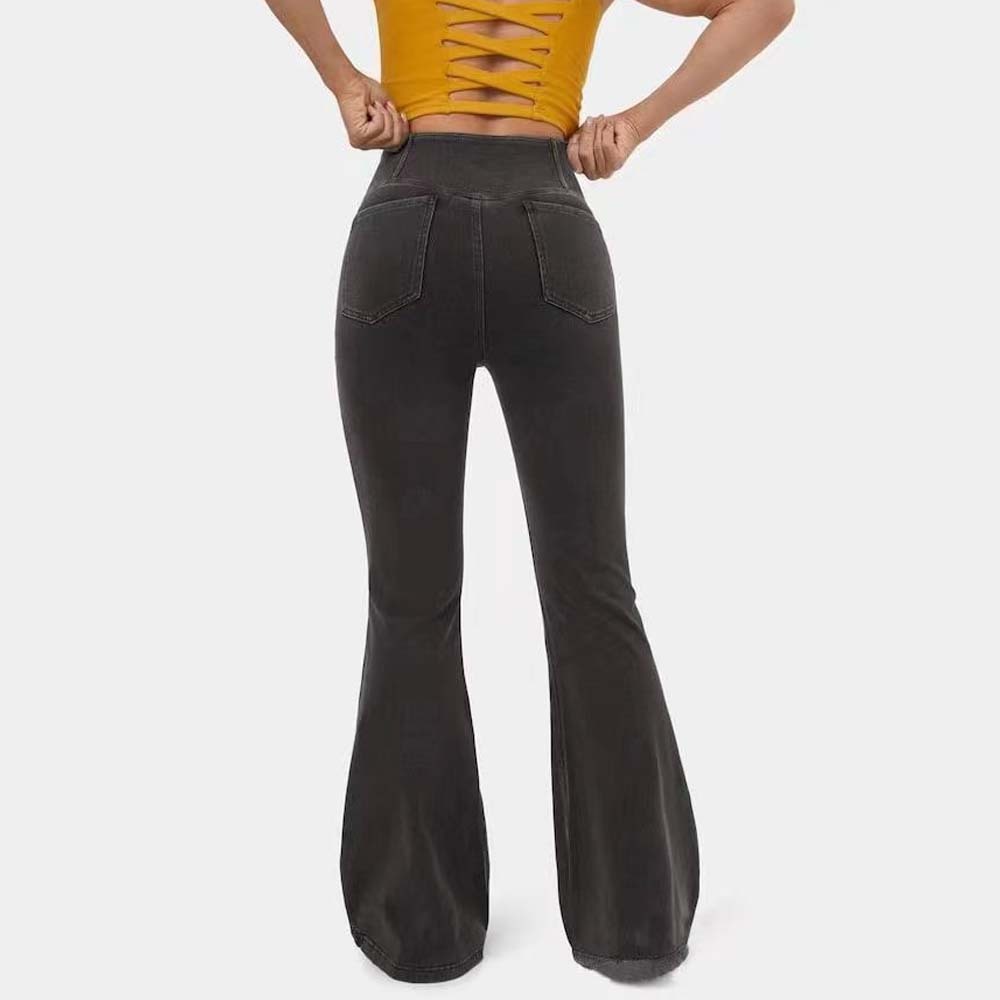 Women's Stretch Denim High Waist Crossover Flare Pants