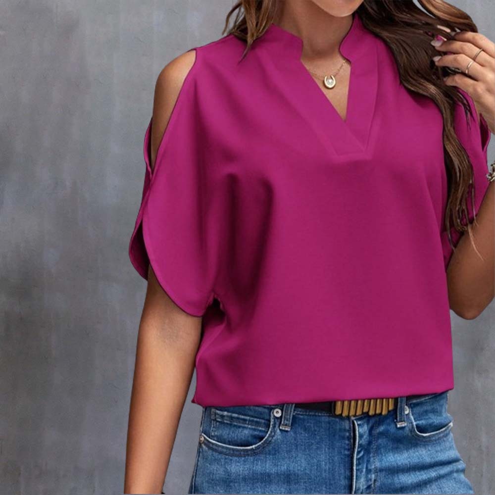 Women's sexy V-neck off-shoulder sleeve top T-shirt