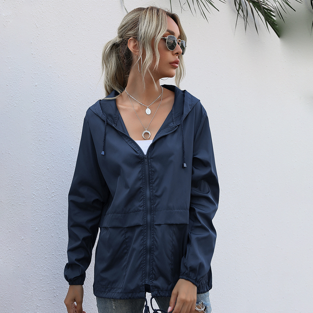 Olivoslindo Chaqueta con capucha impermeable con cremallera para exteriores de moda de otoño para mujer