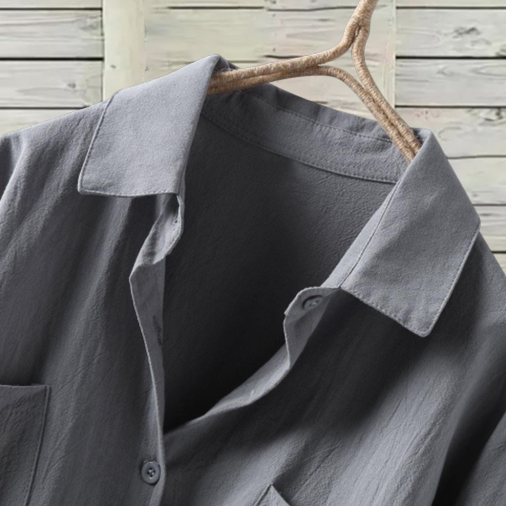 Women's solid color casual cotton linen shirt