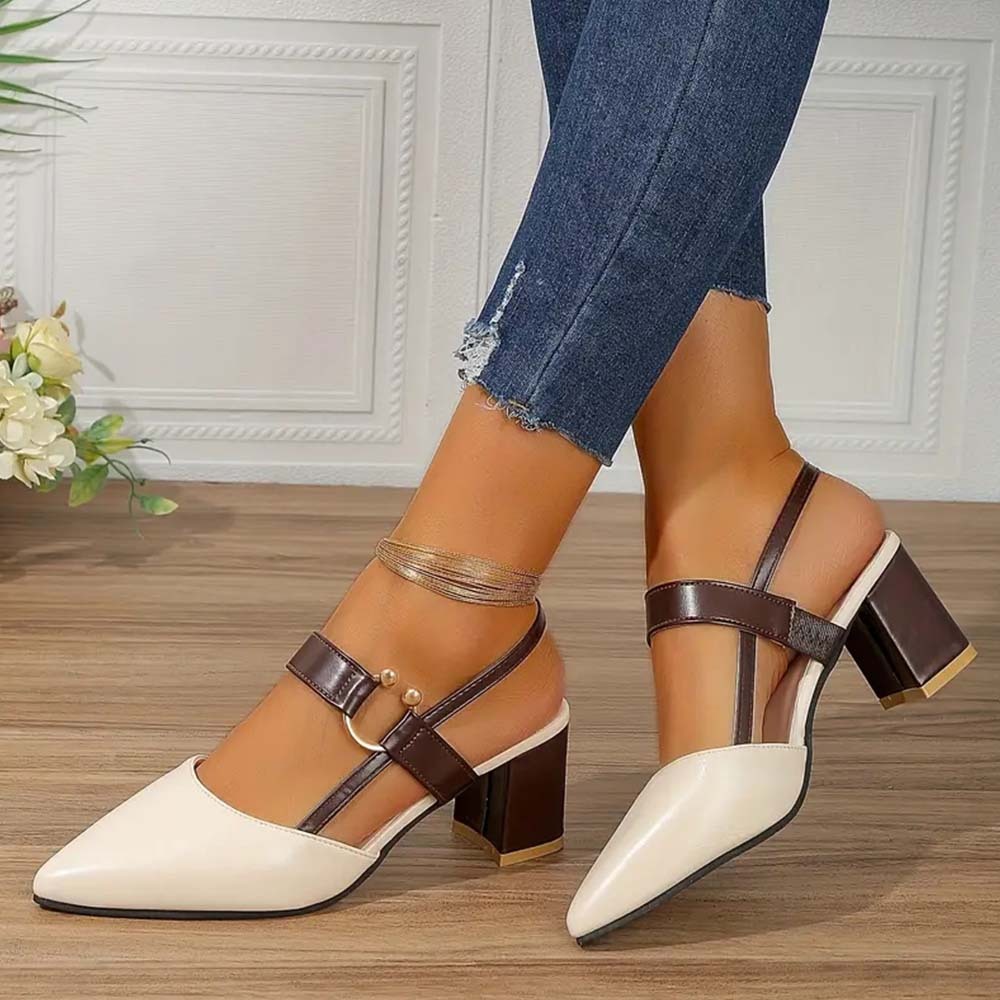  Hojanaranja Sandalias de tacón grueso de mujer con punta en punta de moda de verano