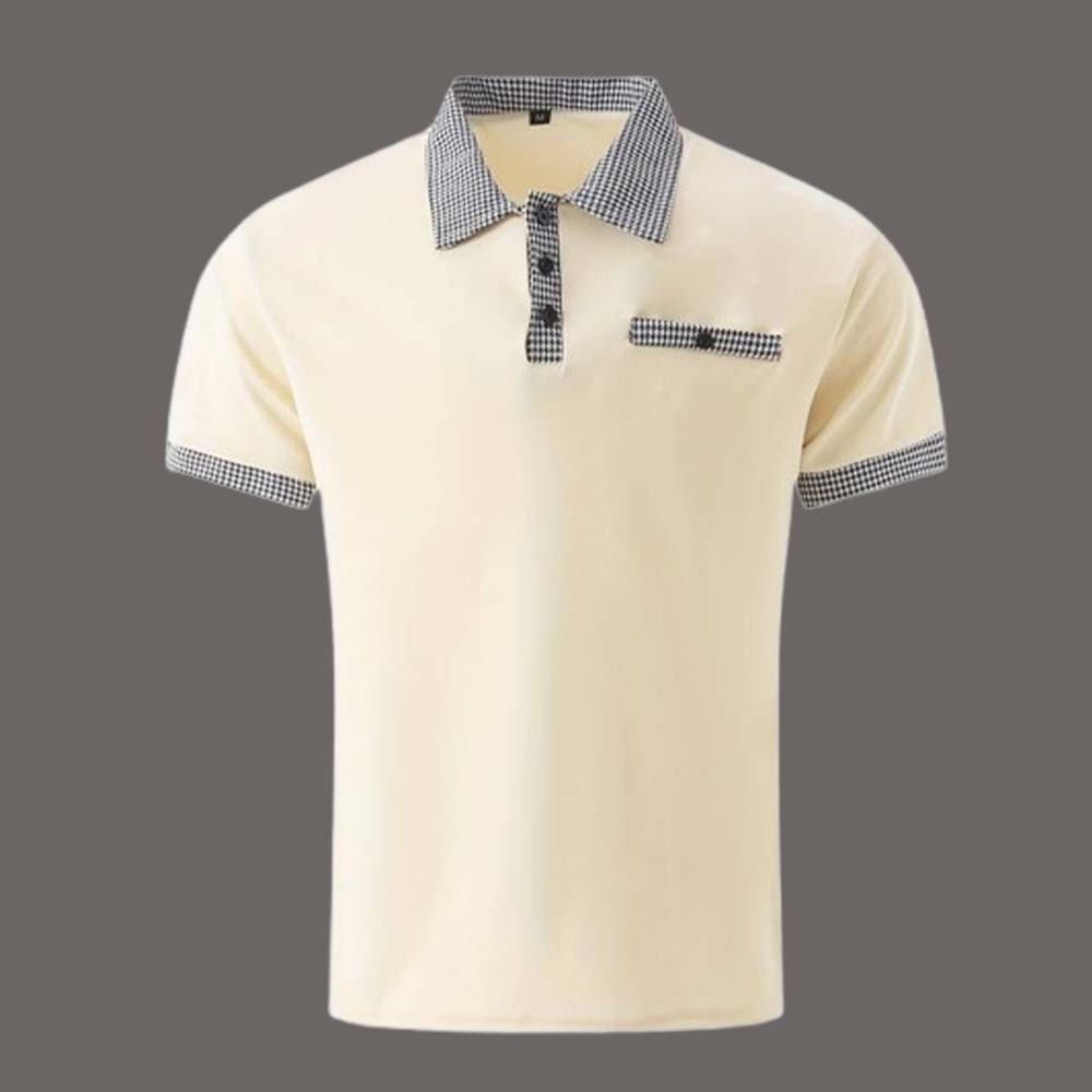 Summer Men's Houndstooth Casual Button Collar Short Sleeve Polo Shirt