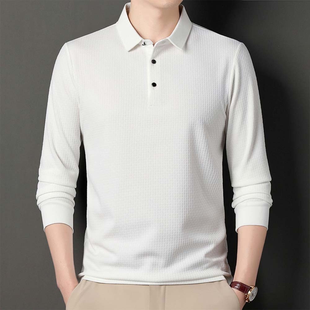 Fashionable Business Men's Long Sleeve Jacquard Polo Shirt