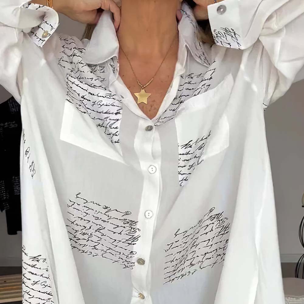 Camisa con solapa de moda con estampado de letras