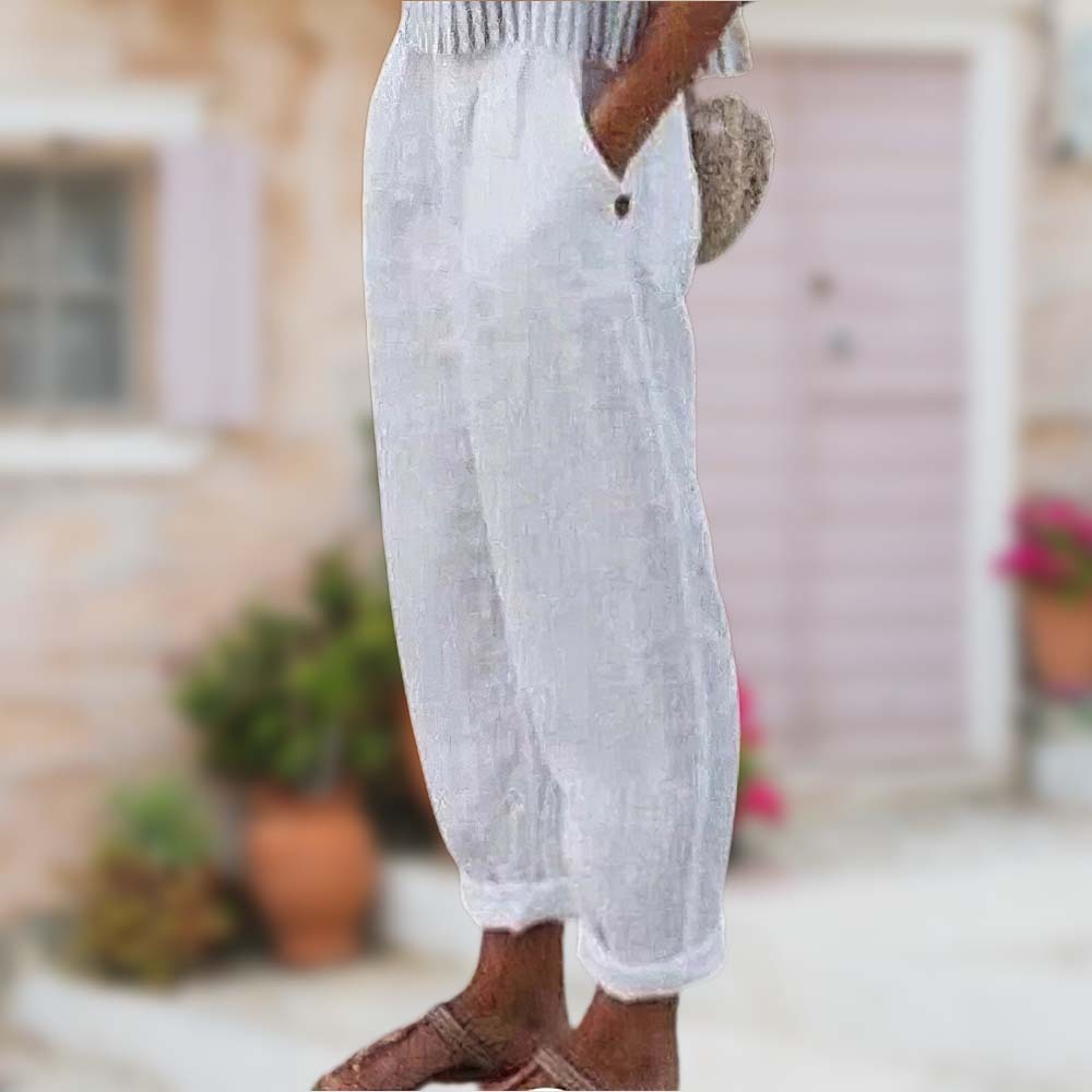 Summer new solid color cotton and linen loose trousers