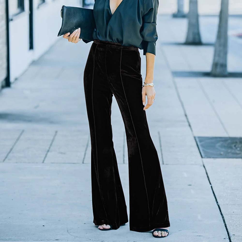 Pantalones acampanados de cintura alta de terciopelo para mujer