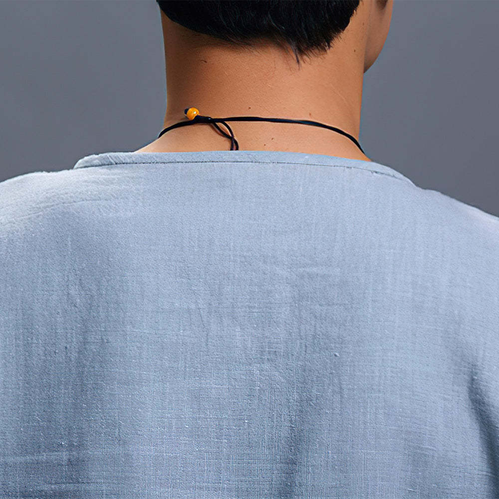 Olivoslindo Mangas largas sueltas de algodón y lino con cuello en V