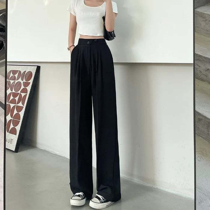 Ladies casual loose high waist suit pants