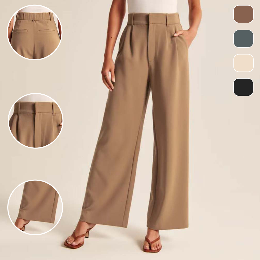 Pantalones anchos de cintura alta para mujer de negocios